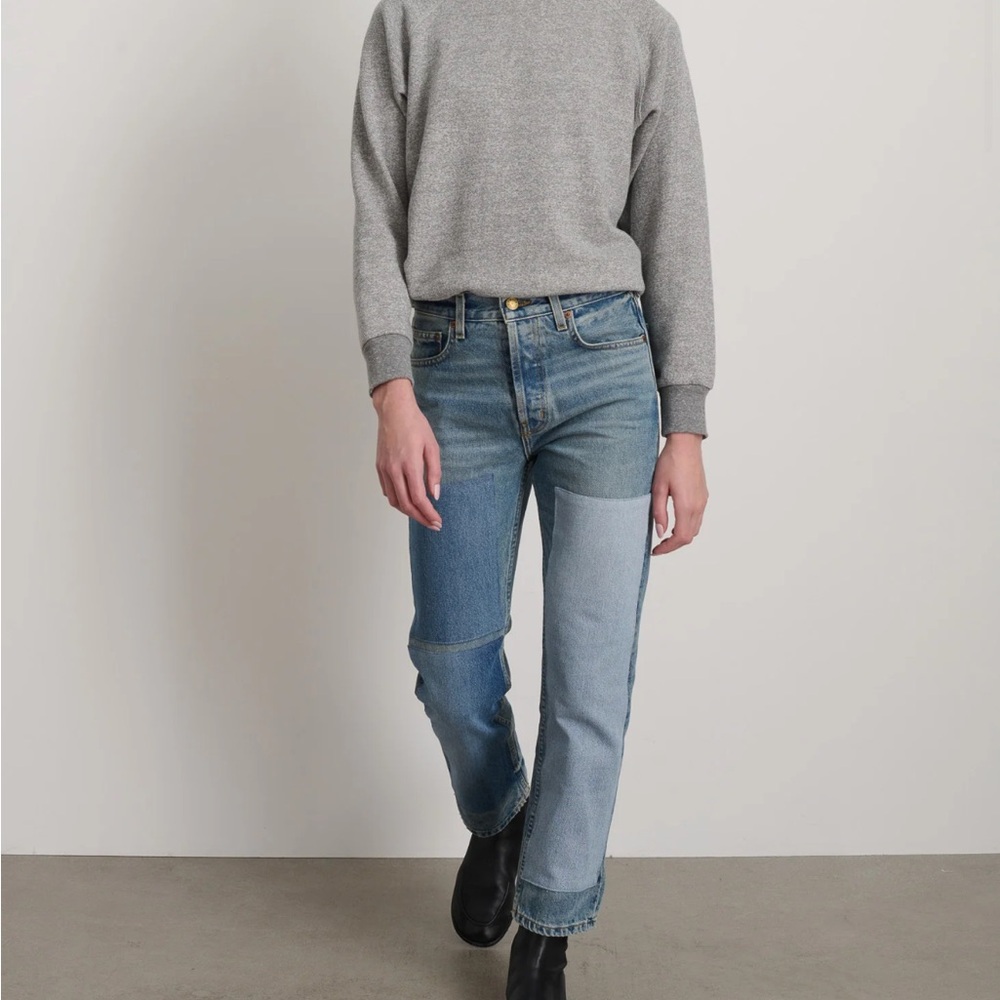 B SIDES Blue Patchwork Straight Leg Jeans